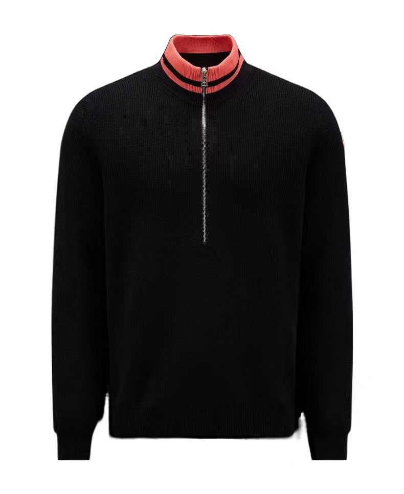 Moncler Rib-Knit Striped Collar Quarter-Zip Sweater