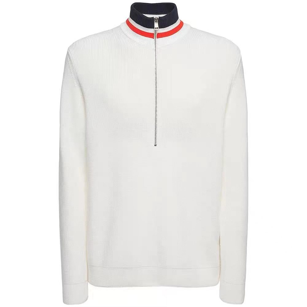 Moncler Rib-Knit Striped Collar Quarter-Zip Sweater