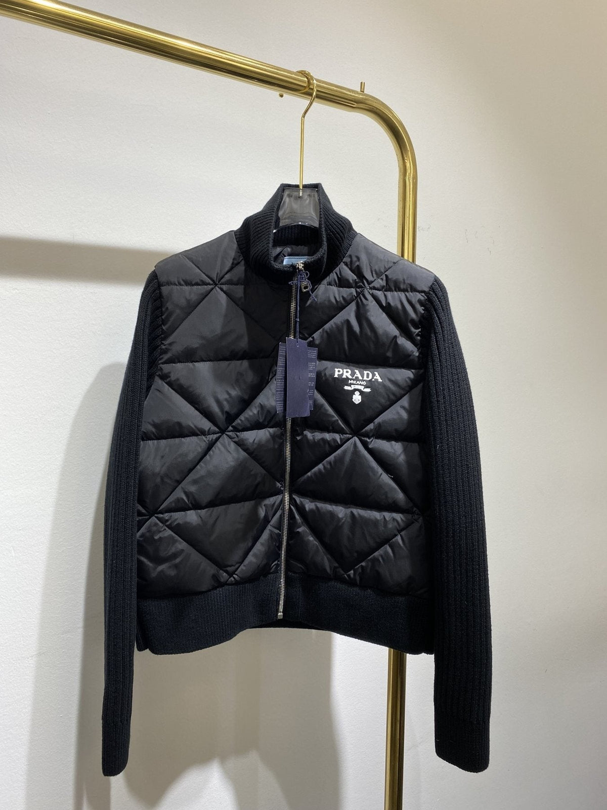 Prada Quilted Knit-Sleeve Jacket
