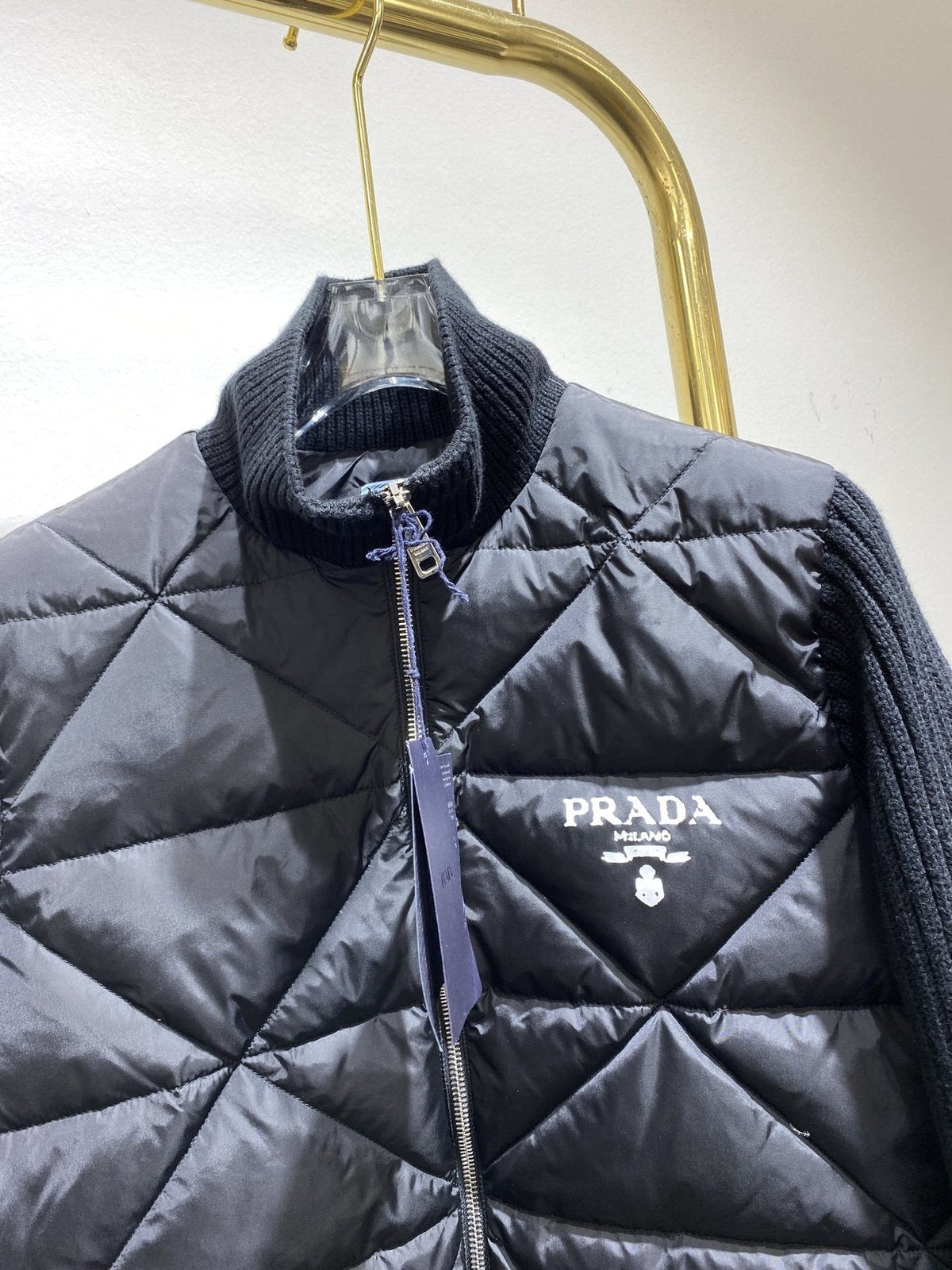 Prada Quilted Knit-Sleeve Jacket