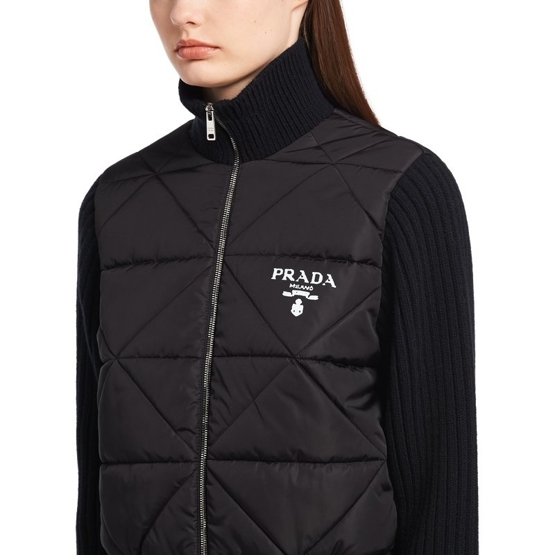 Prada Quilted Knit-Sleeve Jacket