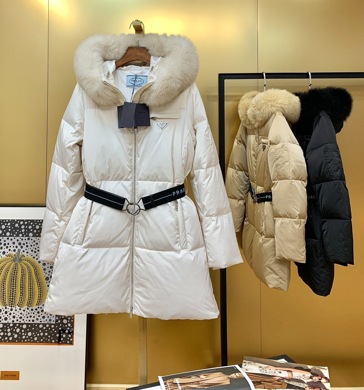 Prada Long Belted Puffer Jacket