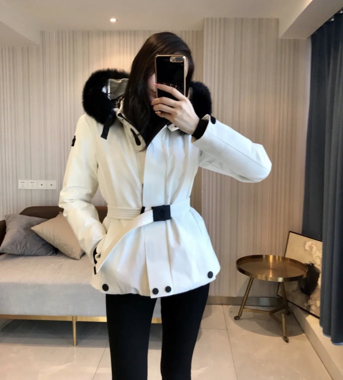 Moncler Women's Fur-Trim Hood Belted Puffer Coat