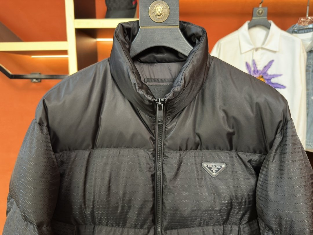Prada Black Tonal Panel Puffer Jacket