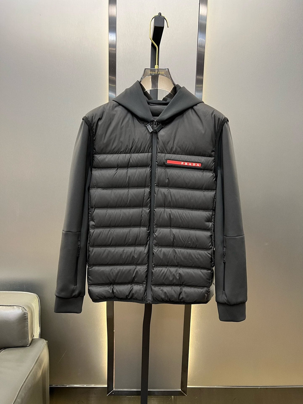Prada Black Hooded Quilted Jacket