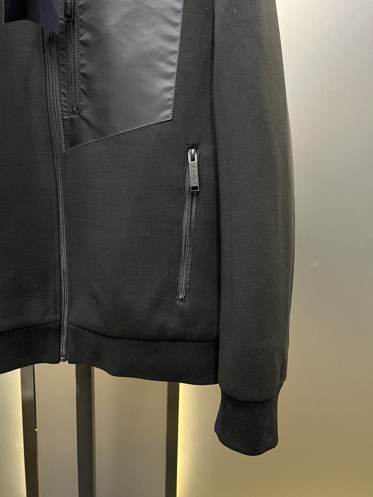Prada Black Hooded Full-Zip Jacket with Triangle Chest Badge