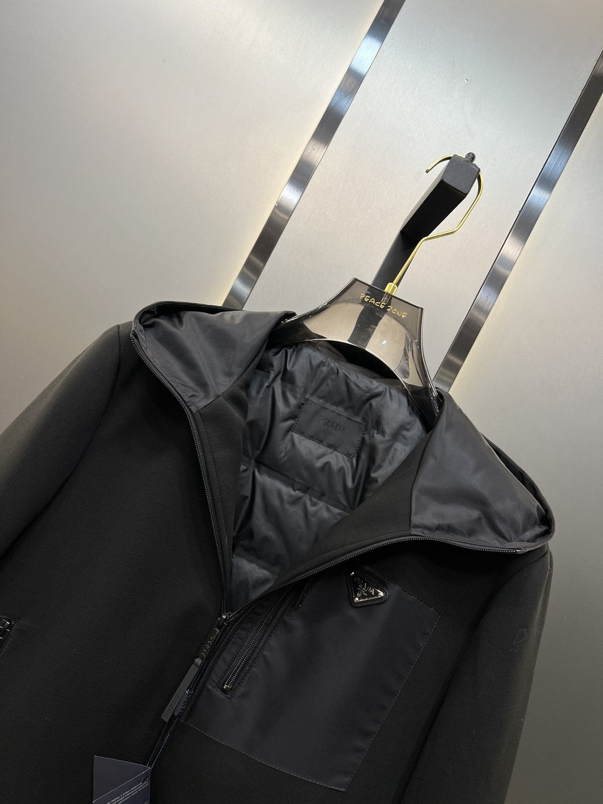 Prada Black Hooded Full-Zip Jacket with Triangle Chest Badge