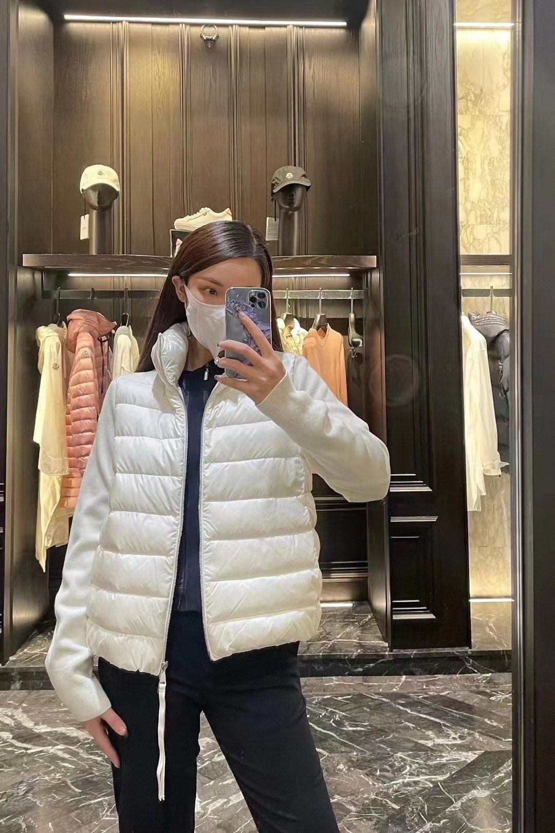Moncler Women's Knit-Sleeve Hybrid Puffer Jacket