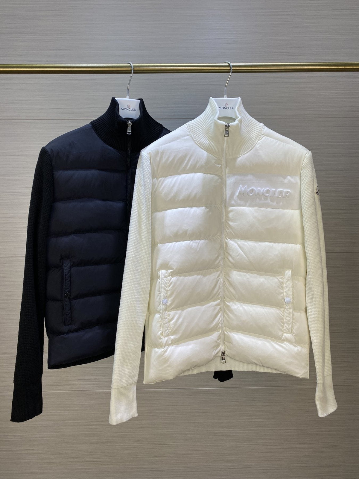 Moncler Quilted Front Knit Sleeve Zip Jacket