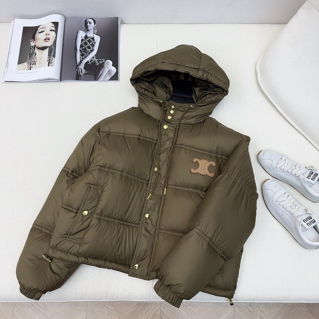 CELINE Down Coat Hooded Cropped Puffer Coat