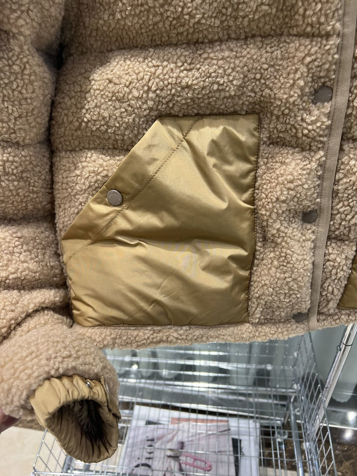 Moncler Beige Sherpa Hooded Puffer Coat