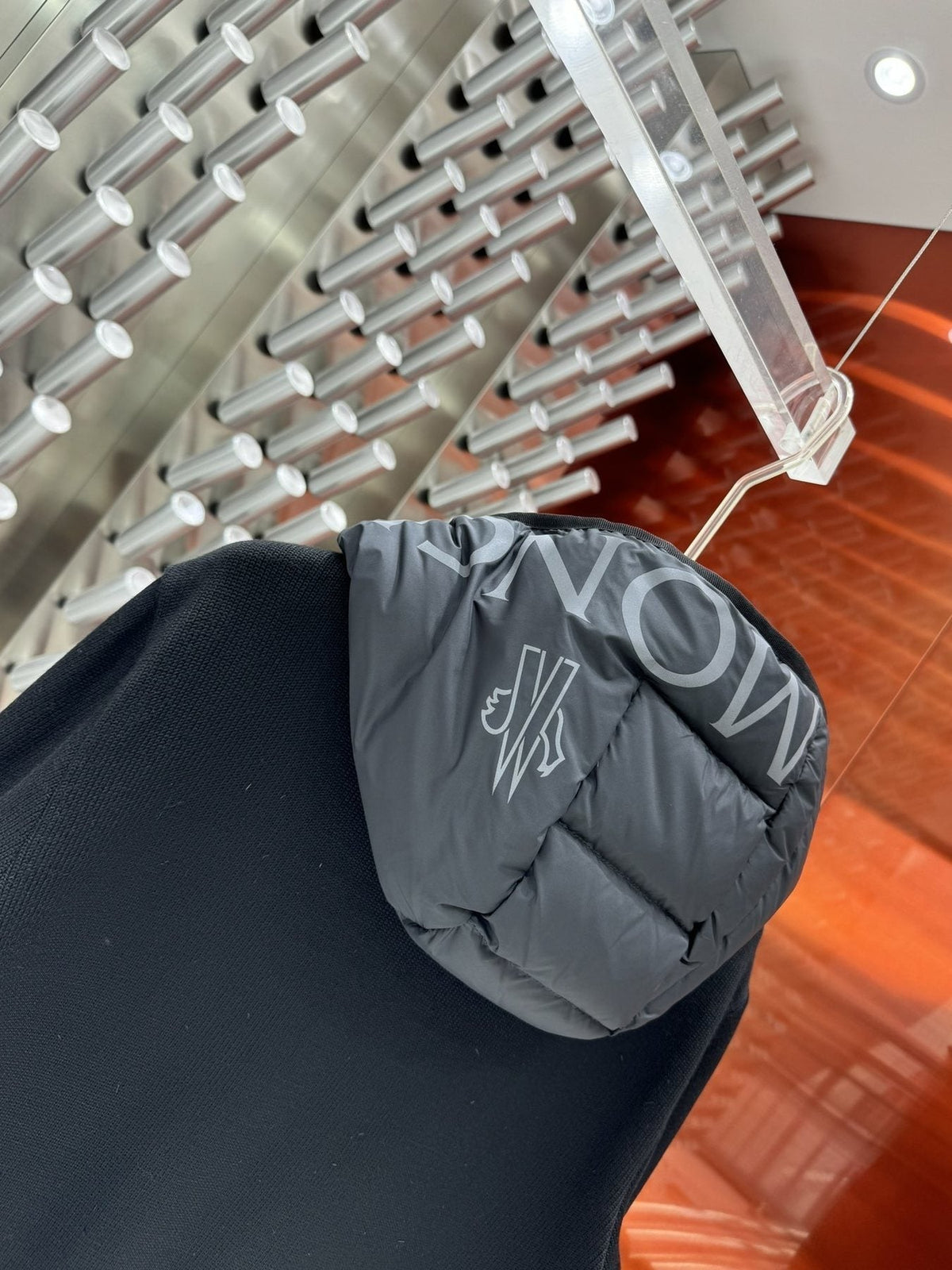 Moncler Grey Quilted Knit-Sleeve Hooded Puffer Jacket