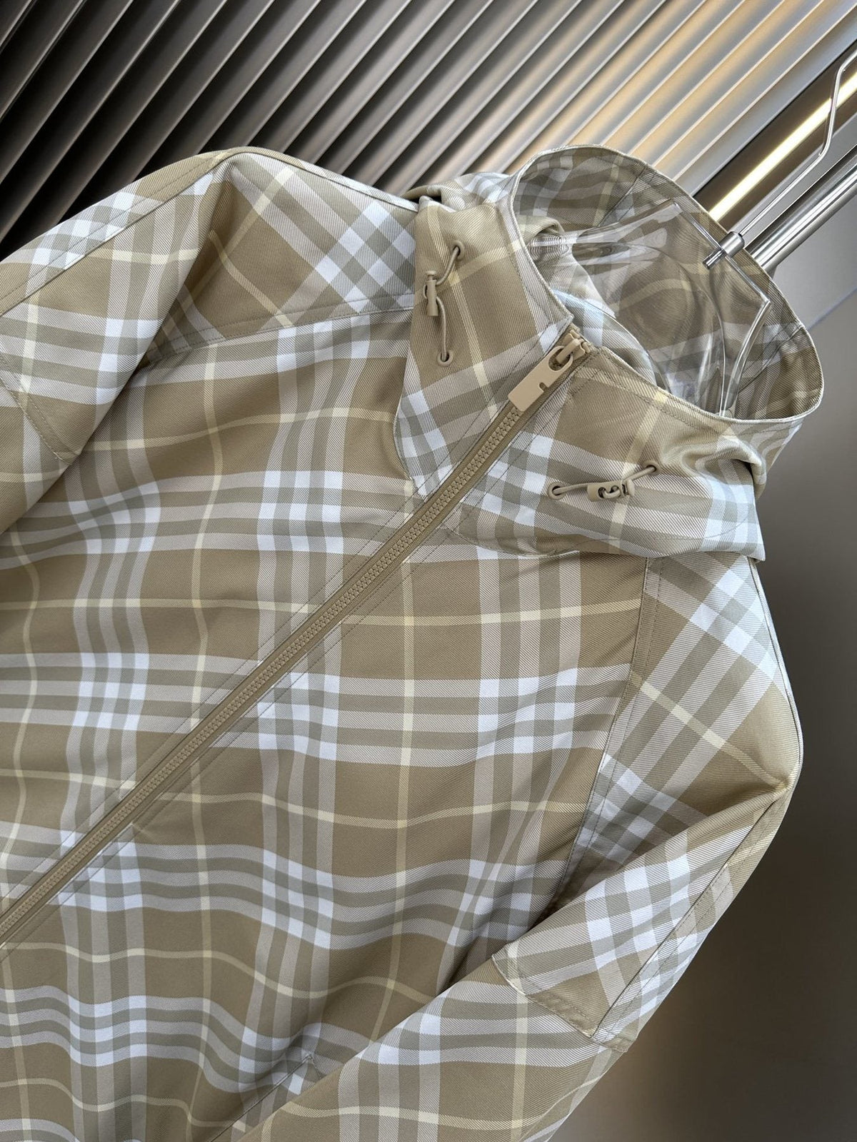 Burberry Beige Check Hooded Zip Jacket
