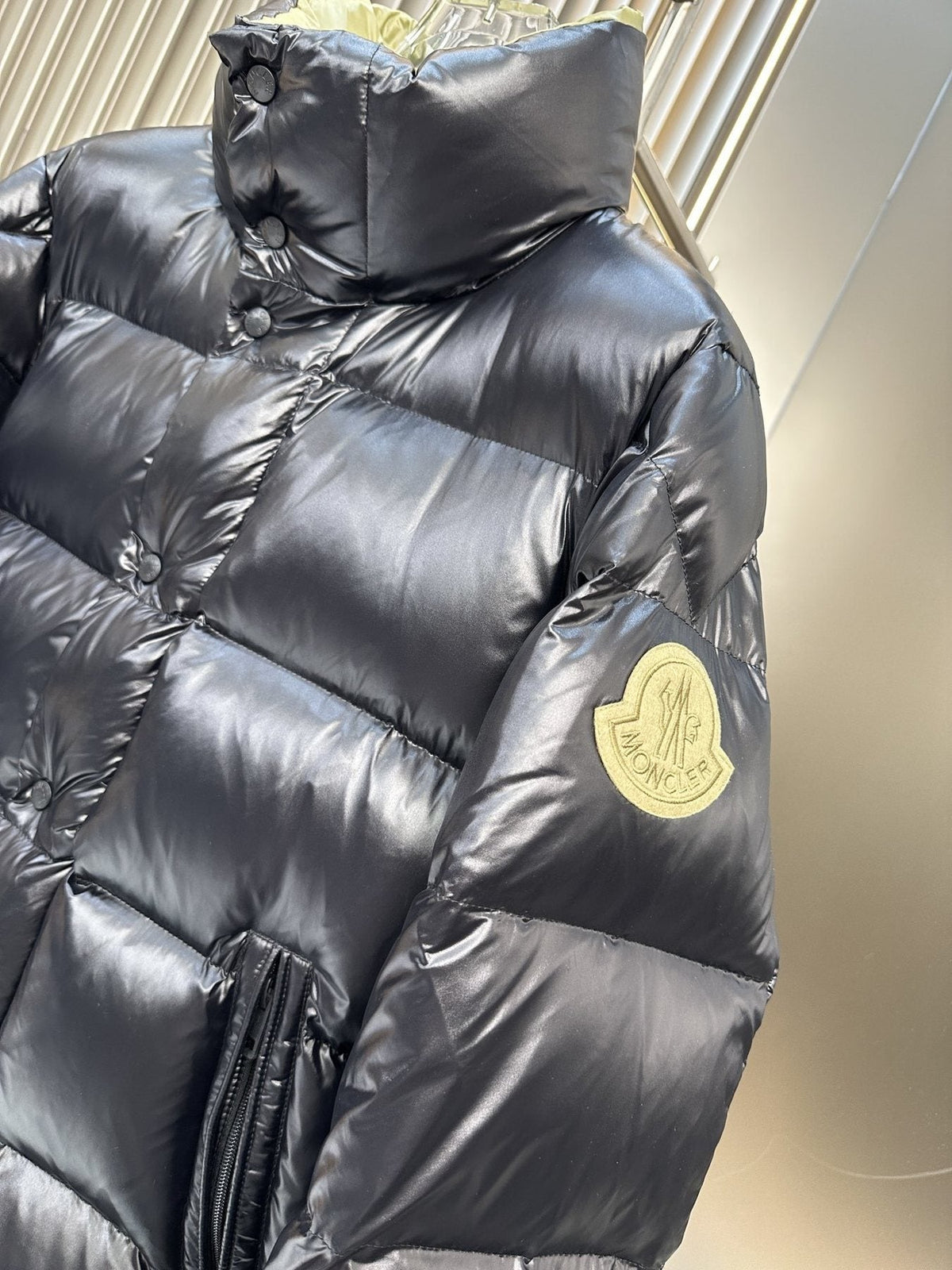 Moncler Black Glossy Quilted Puffer Coat