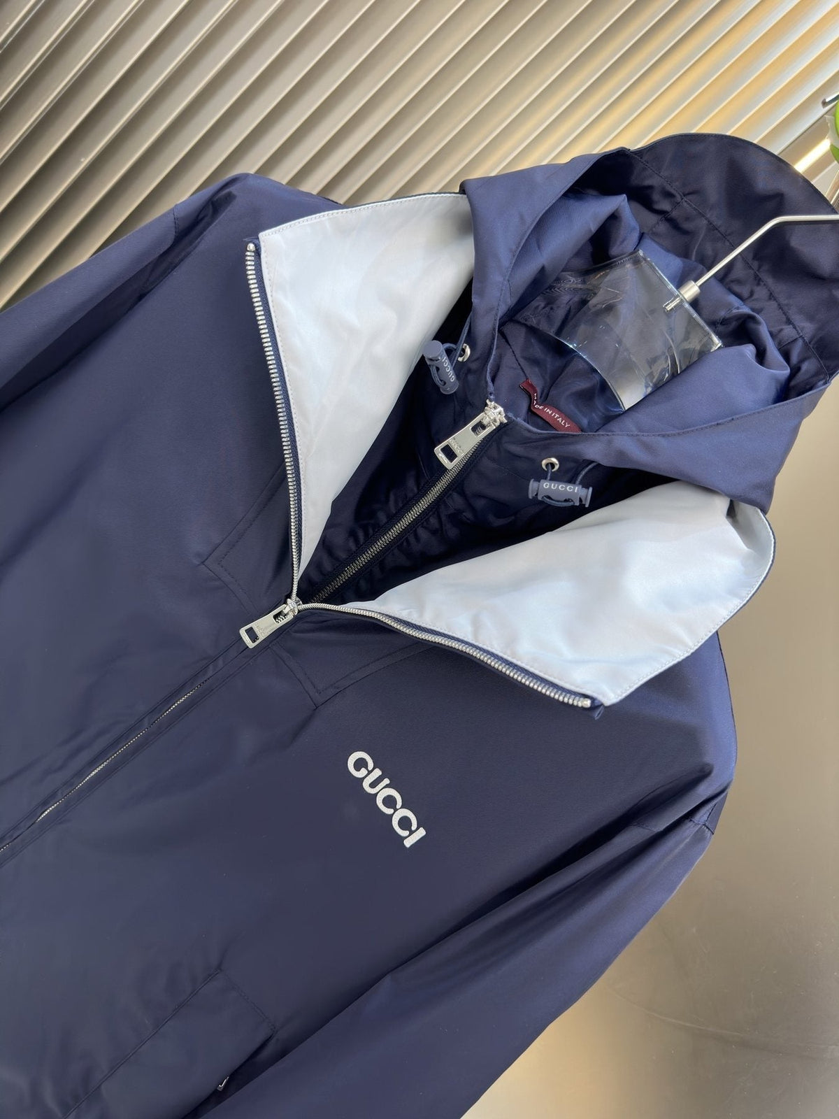 Gucci Navy Hooded Zip-Front Jacket