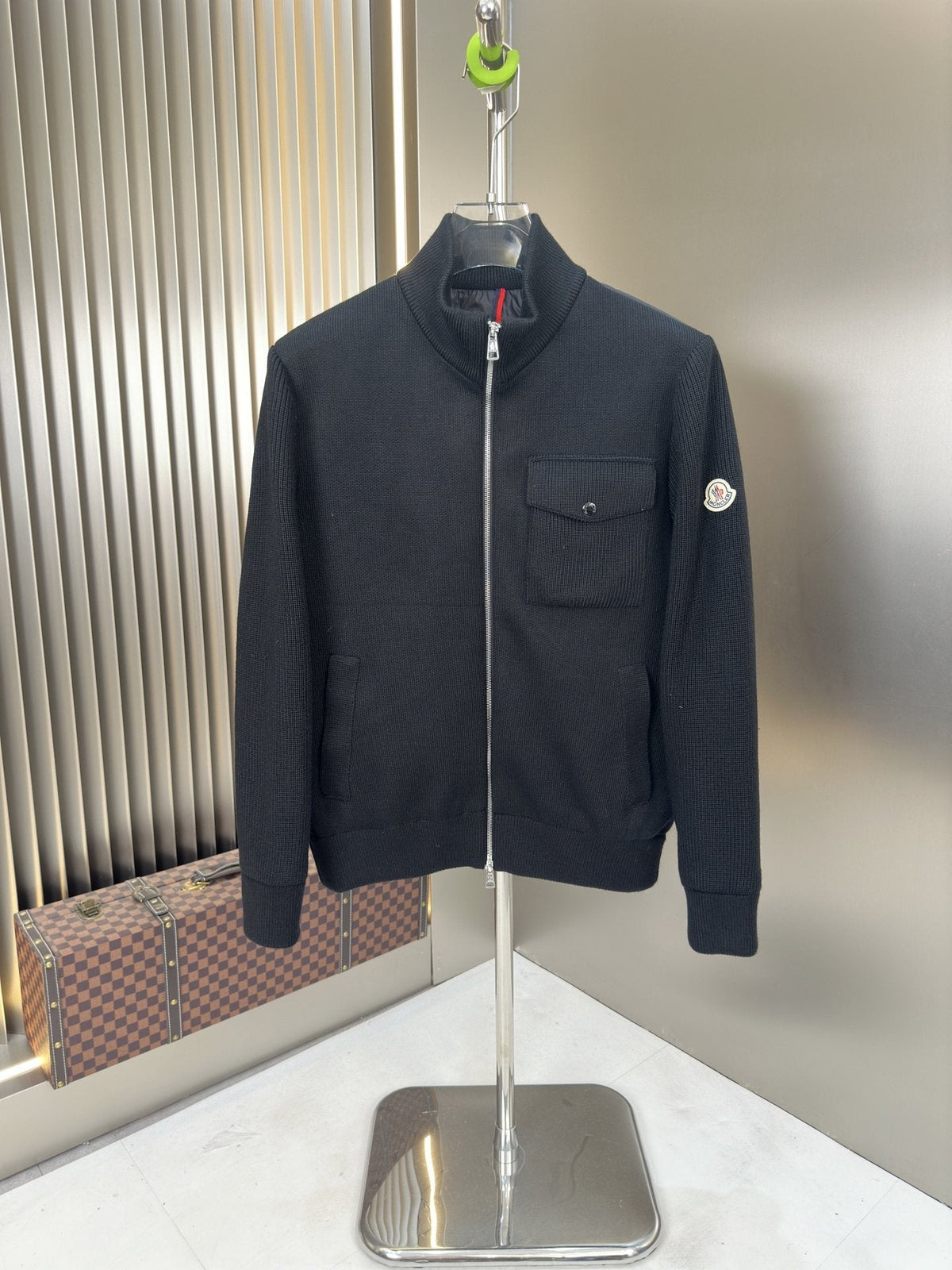 Moncler Stand-Collar Quilted-Back Zip Coat