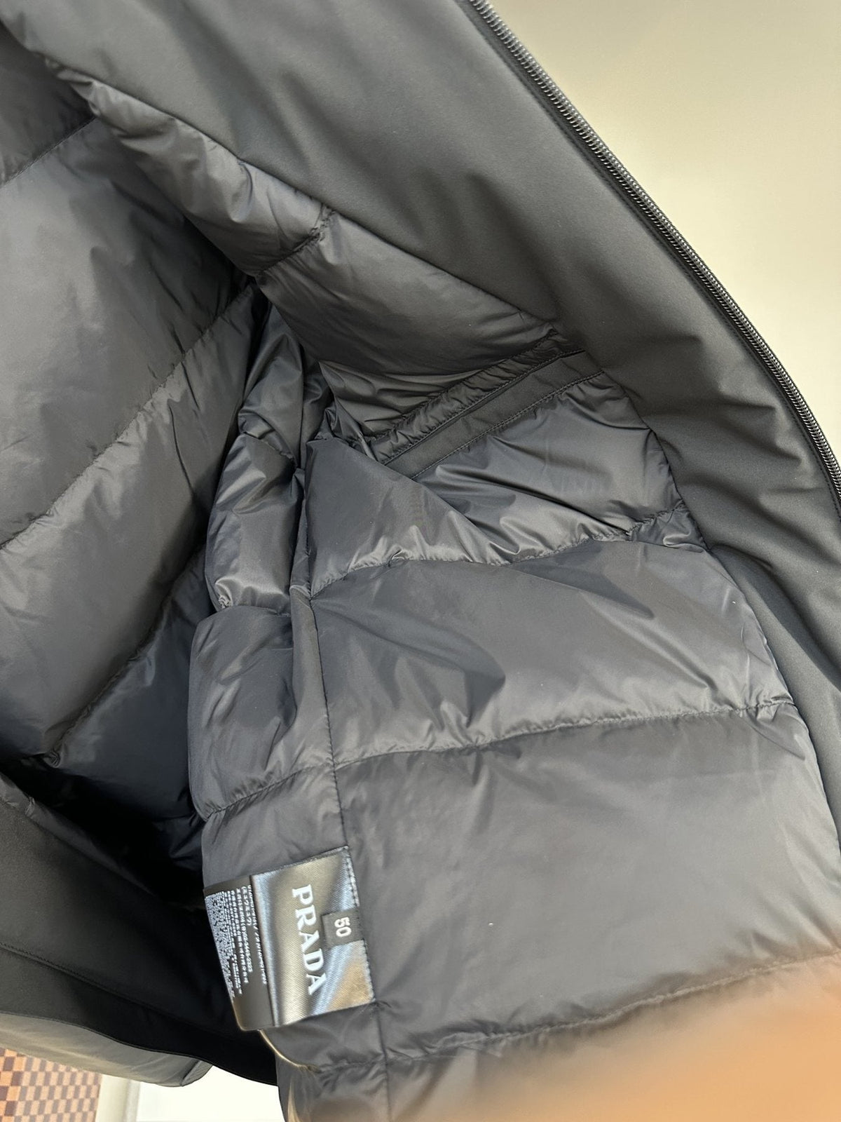 Prada Dark Grey Hooded Puffer Jacket
