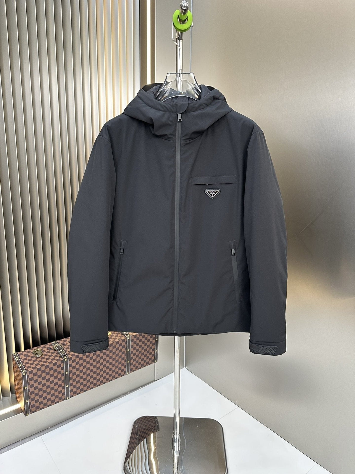 Prada Dark Grey Hooded Puffer Jacket