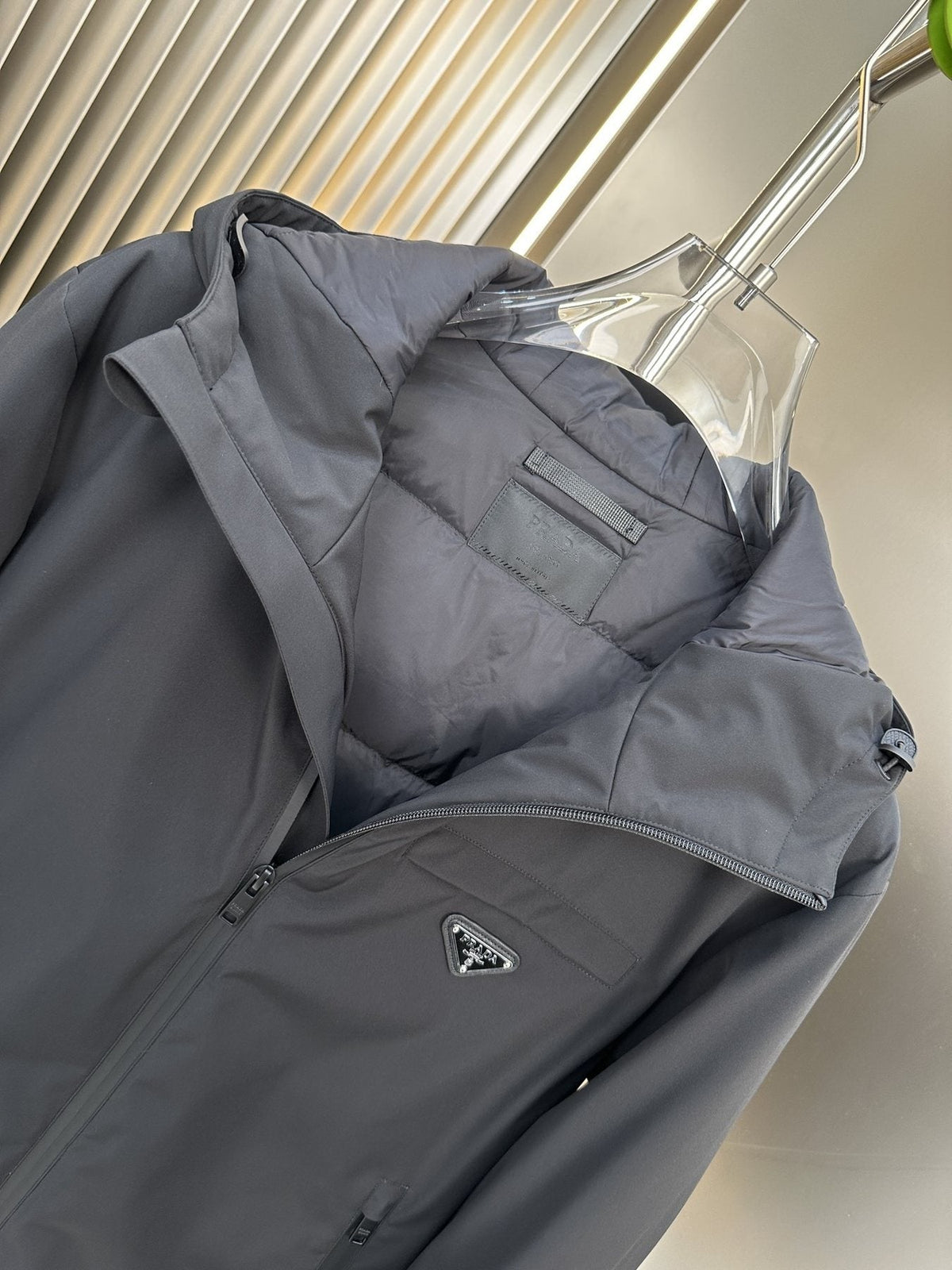 Prada Dark Grey Hooded Puffer Jacket