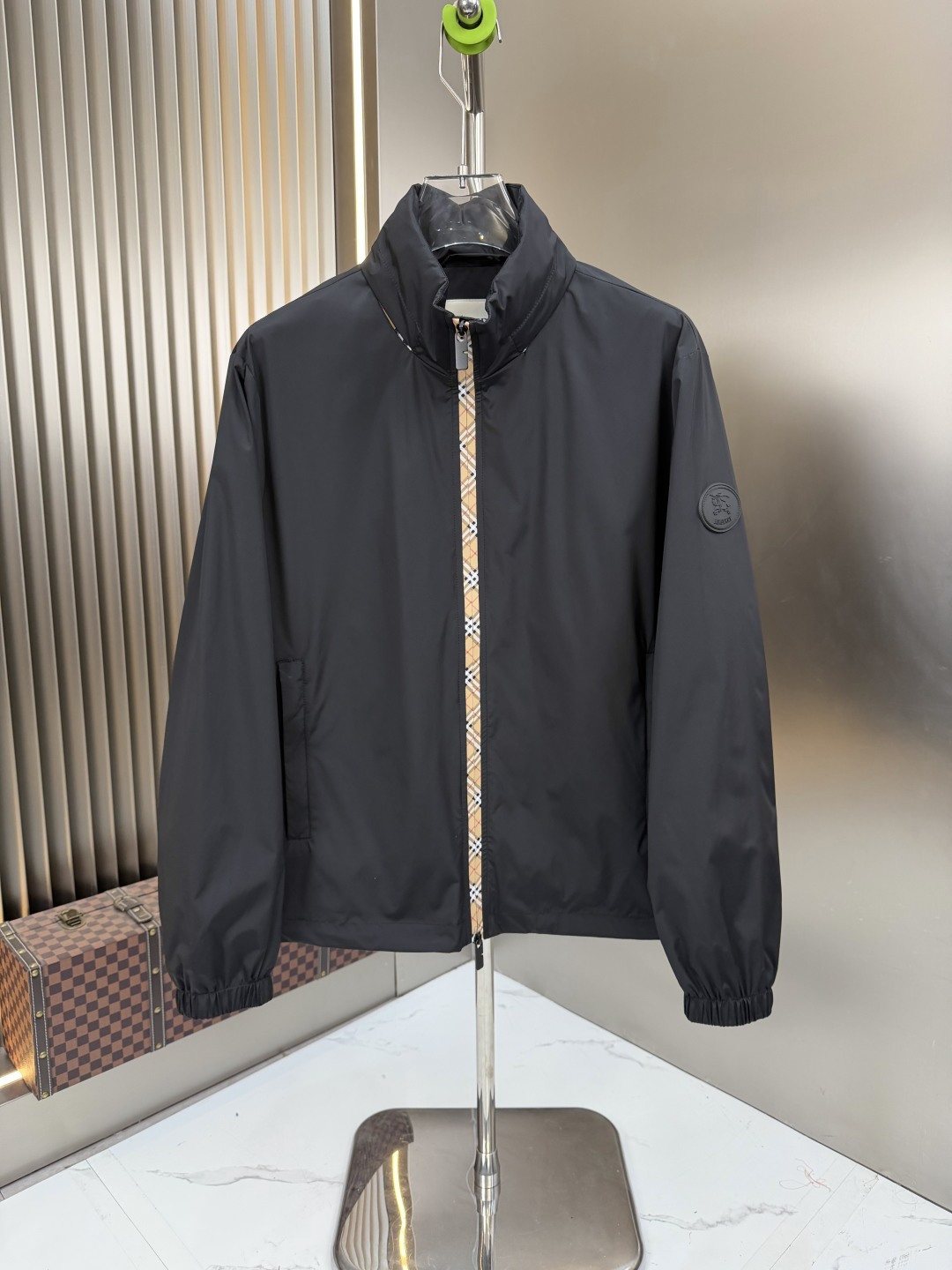 Burberry Black Check-Trim Hooded Jacket