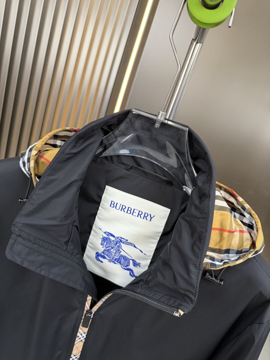 Burberry Black Check-Trim Hooded Jacket