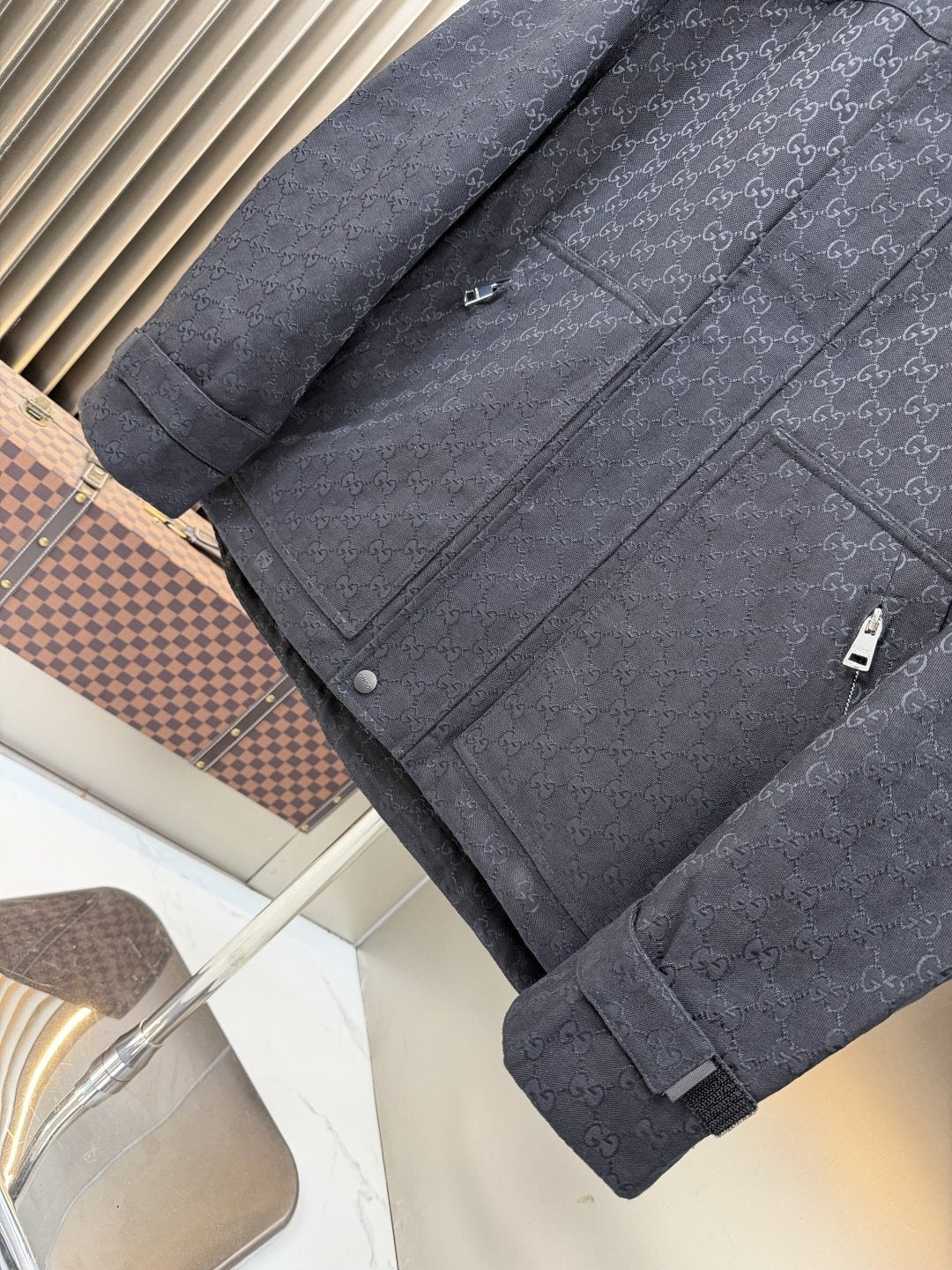 Gucci Black Tonal Monogram Hooded Jacket