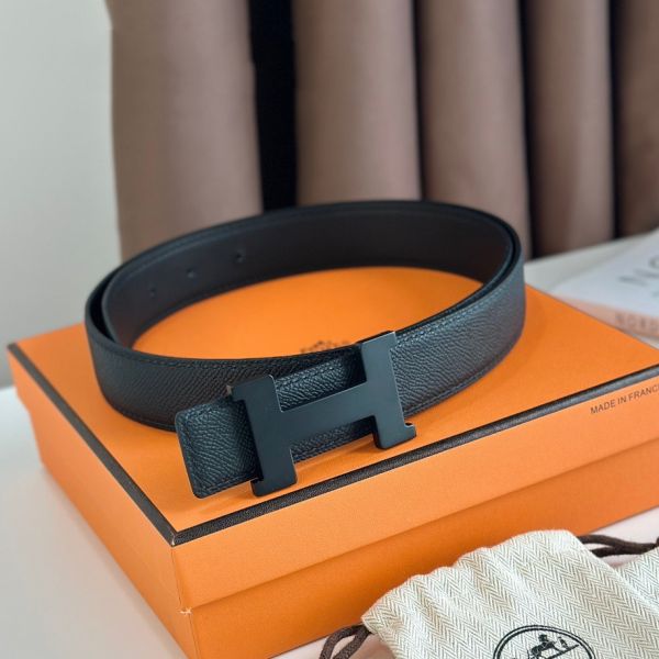 HERM Constance Reversible Belt 32MM in Epsom Leather with Black Buckle