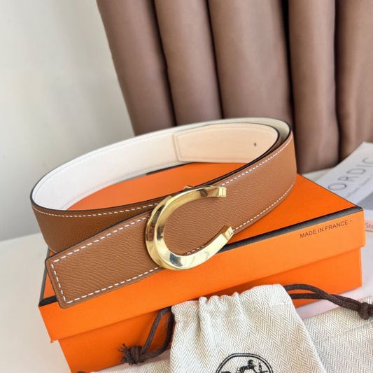HERM Luck Reversible Belt 38MM in Gold and White Epsom Calfskin