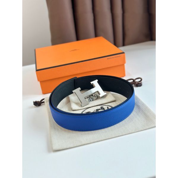 HERM H Reversible Belt 32MM in Blue and Black Epsom Leather