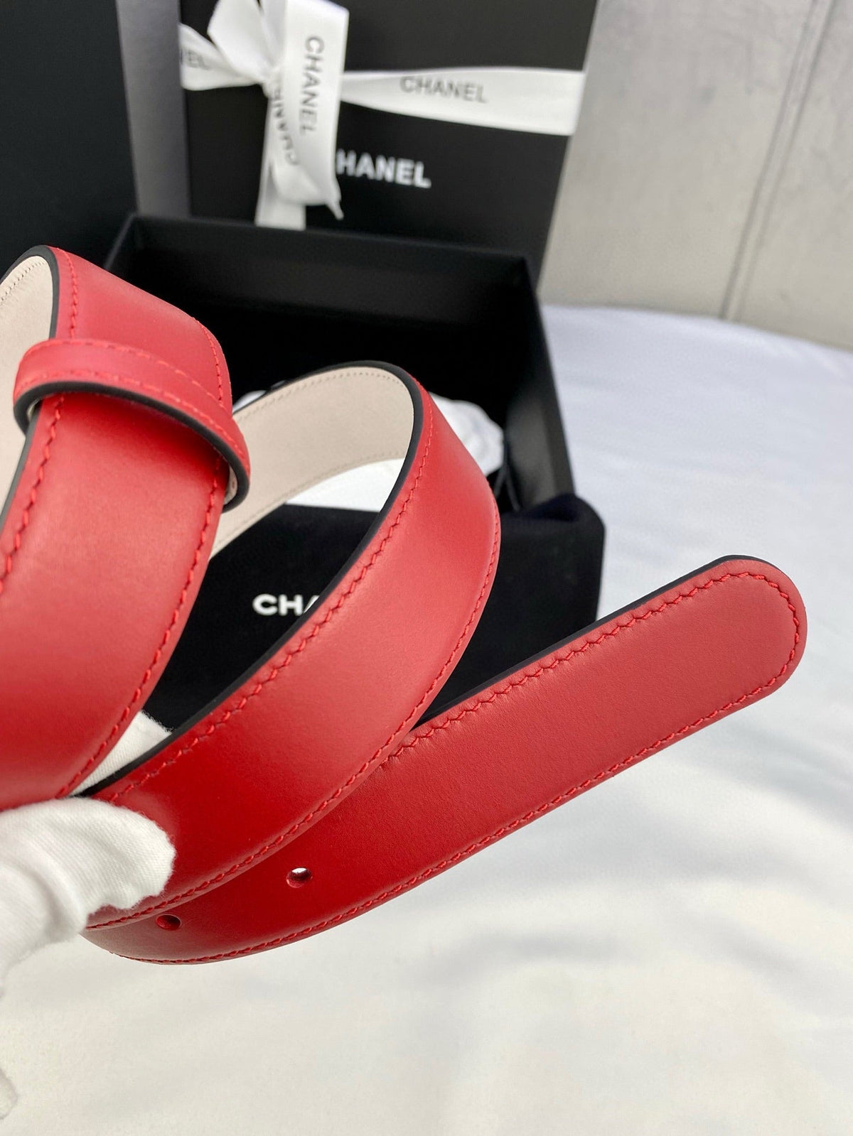 DOUBLE C BELT 30MM IN RED CALFSKIN METAL BUCKLE