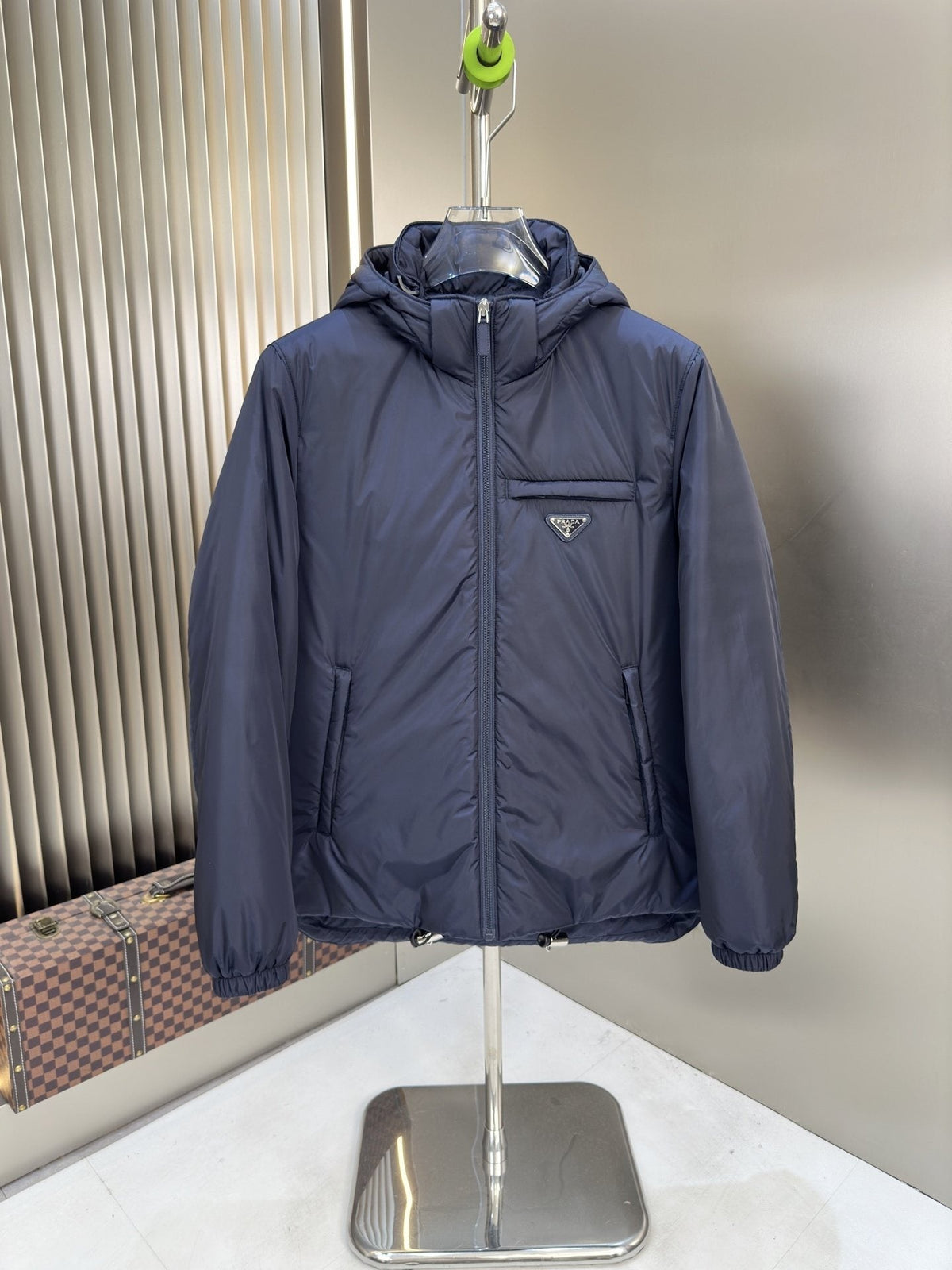 Prada Hooded Puffer Jacket with Triangle Chest Badge