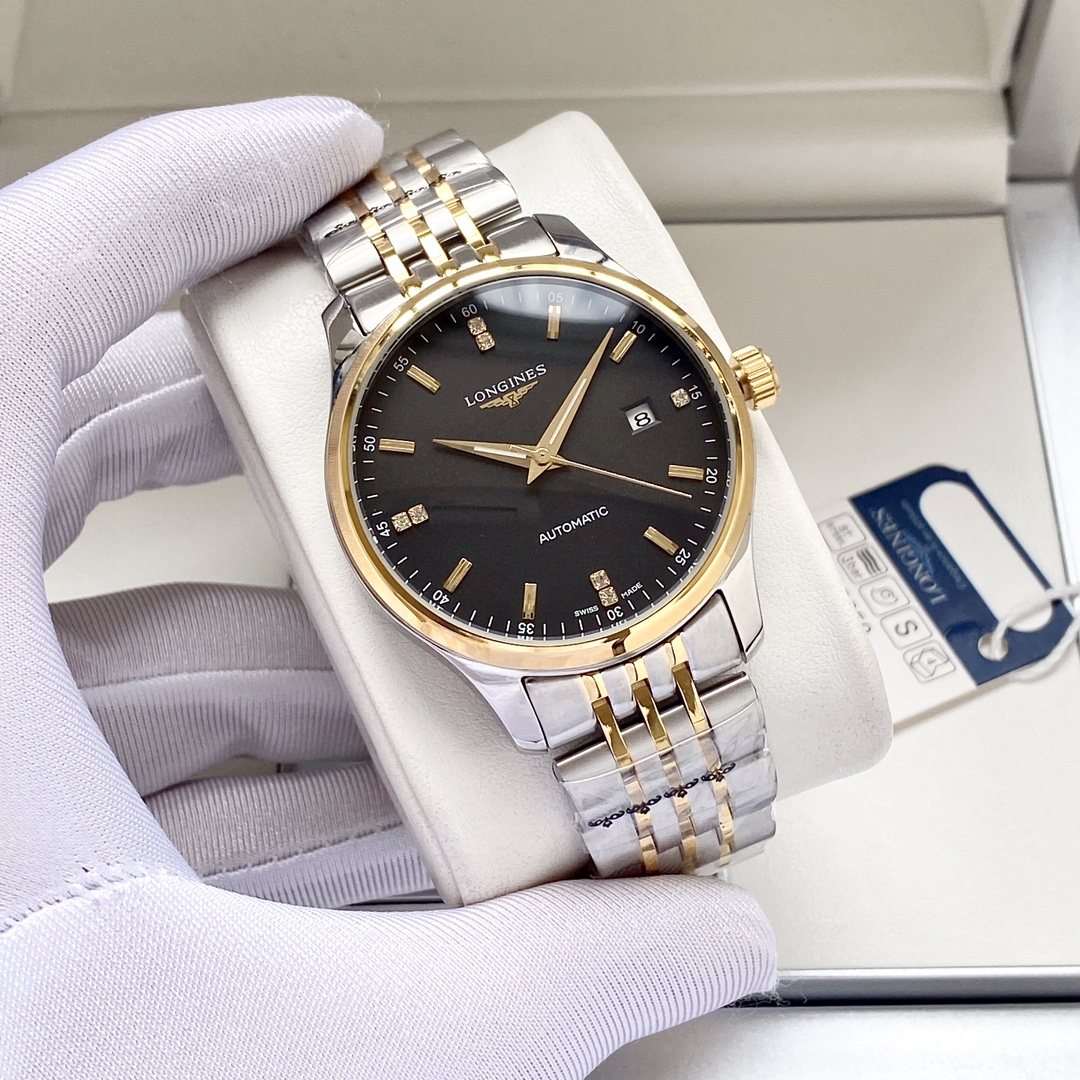 Longines Two Tone Black Dial Bracelet Watch