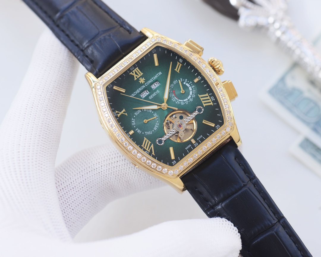Vacheron Constantin Gold Green Blue Dial Strap Watch