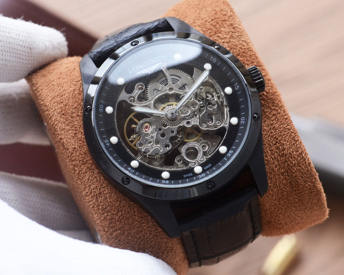 Longines Black Brown Leather Strap Watch