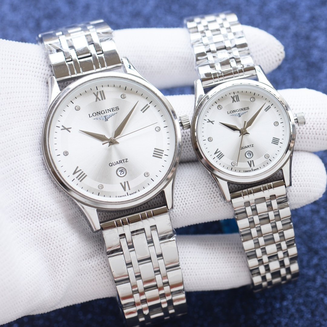 Longines Silver White Dial Bracelet Couple Watch Set