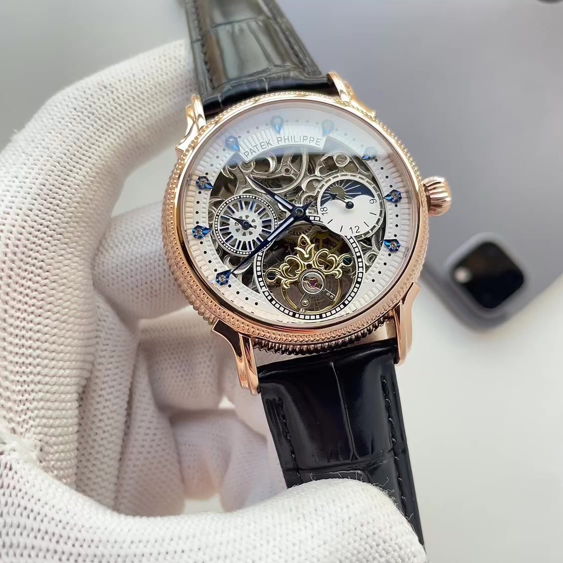 Patek Philippe Rose Gold Skeleton Dial Watch