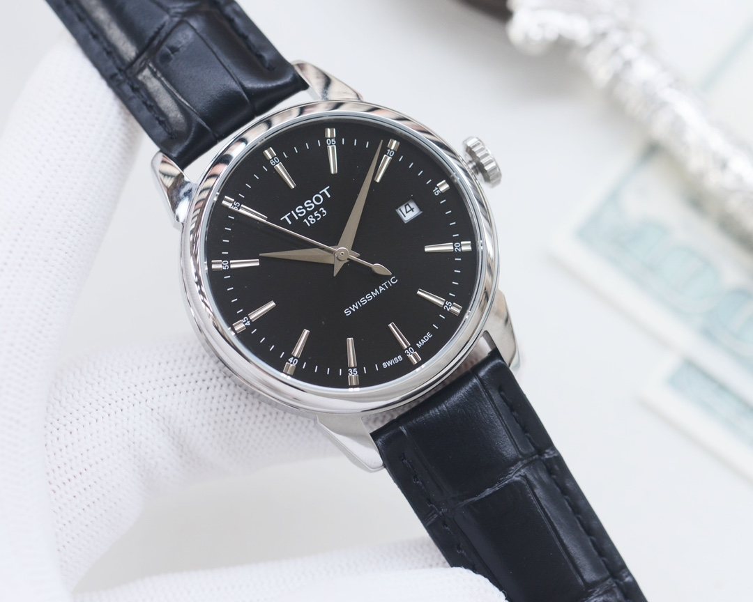 Tissot Silver Black Dial Strap Watch