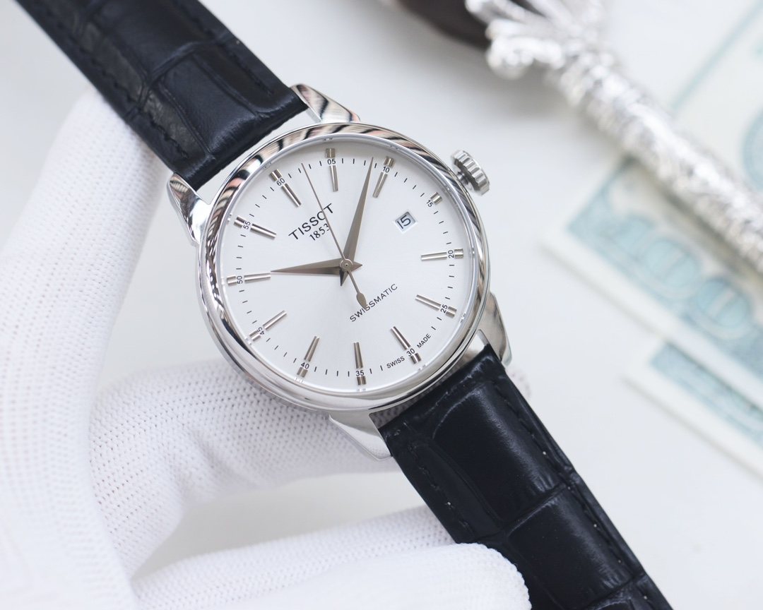 Tissot Silver Black White Dial Strap Watch