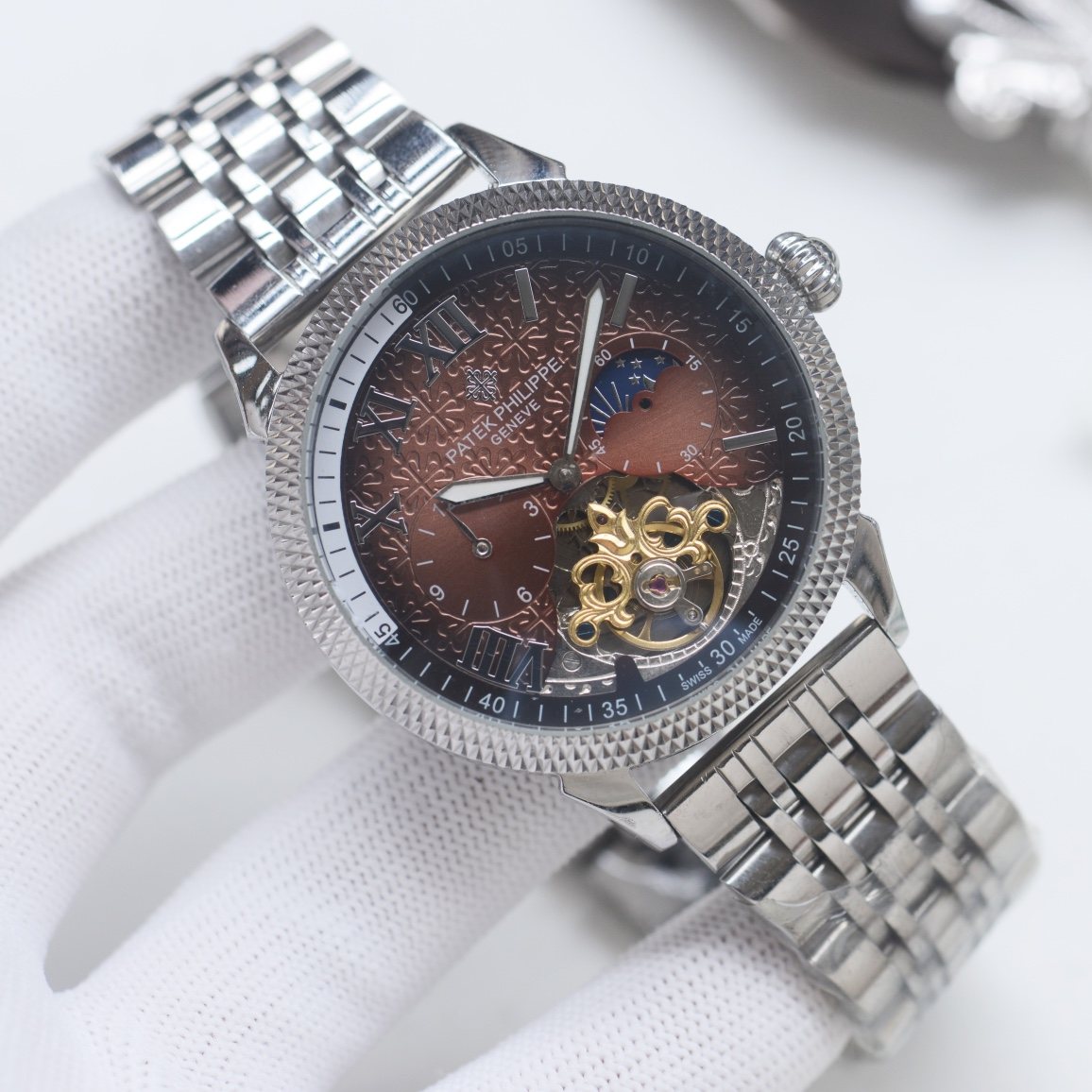 Patek Philippe Silver Brown Dial Bracelet Watch
