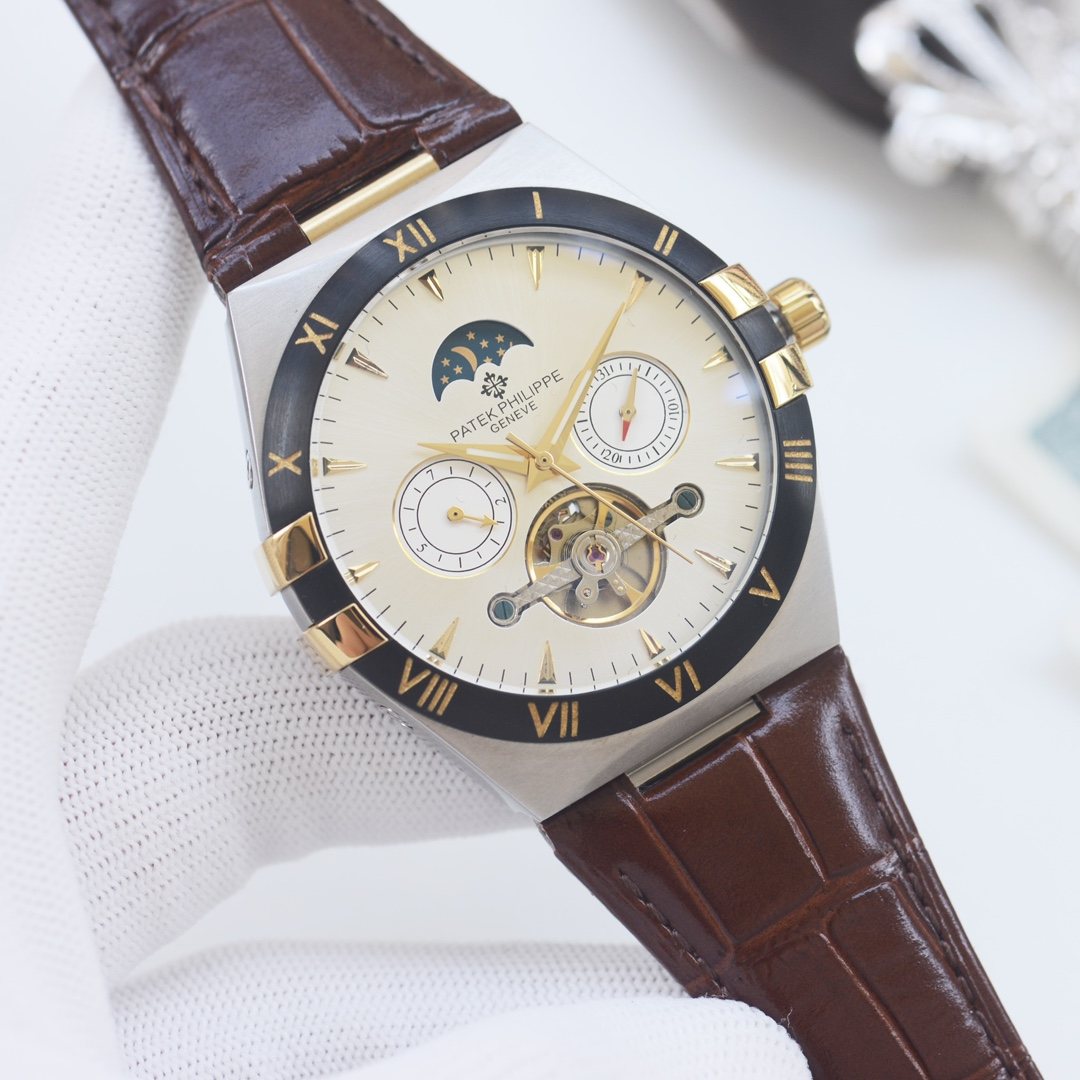 Patek Philippe Brown Gold Leather Strap Watch