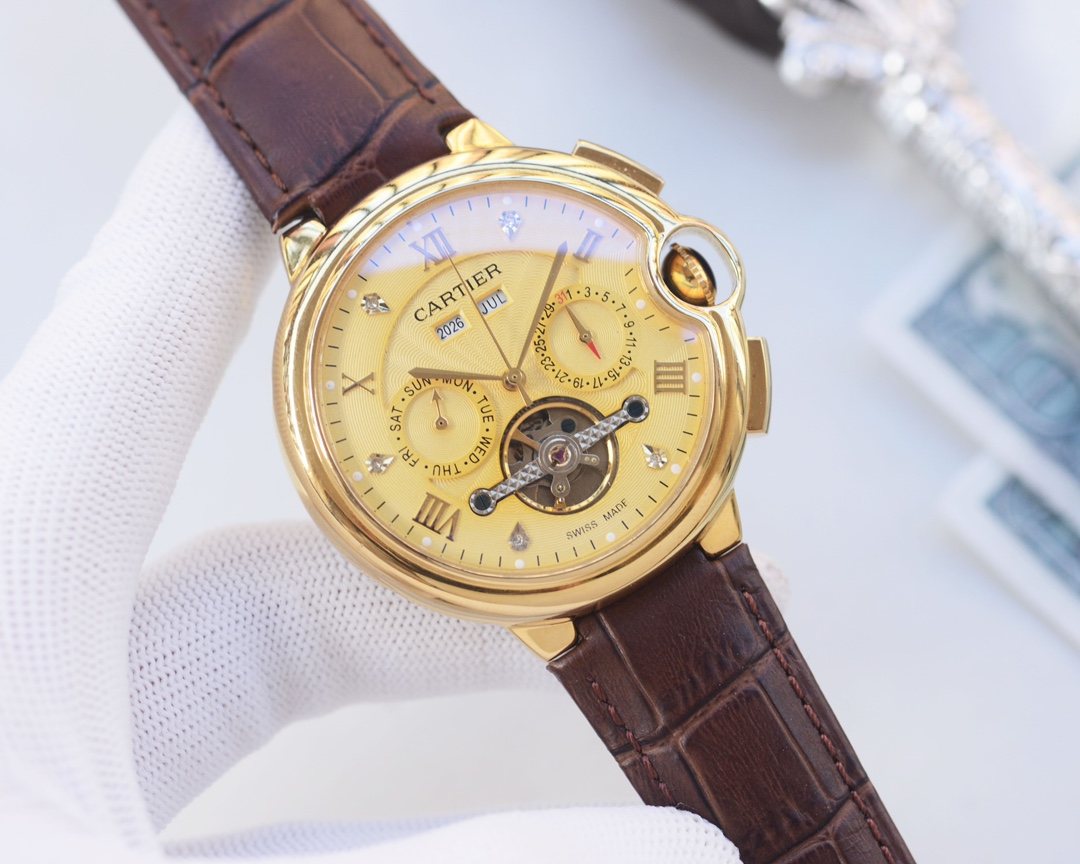 Cartier Gold Brown Strap Watch