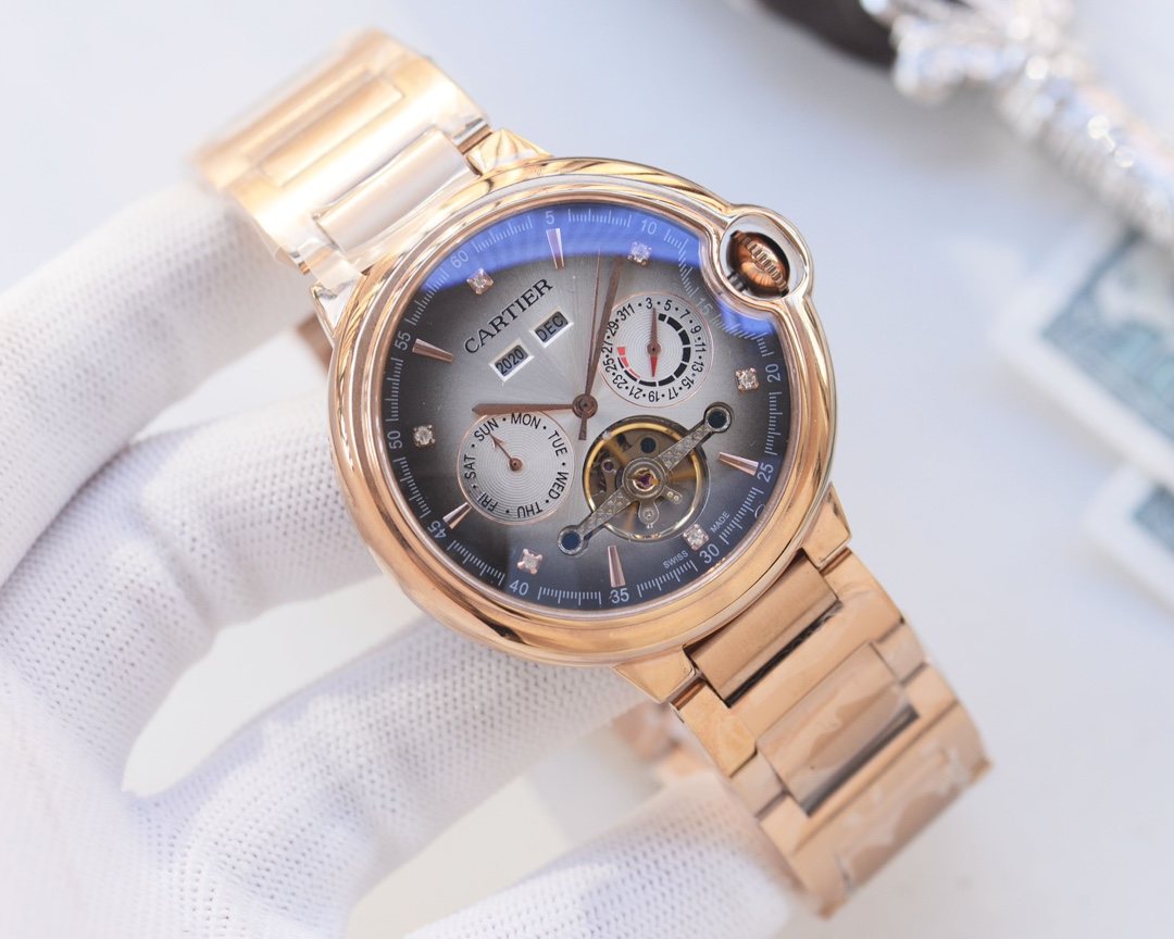 Cartier Rose Gold Silver White Dial Bracelet Watch