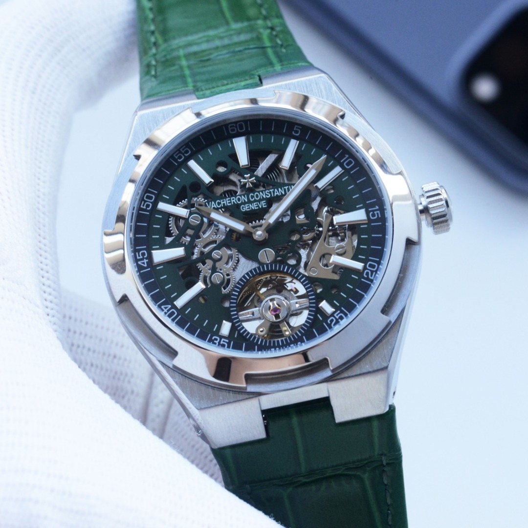 Vacheron Constantin Silver Green Strap Watch