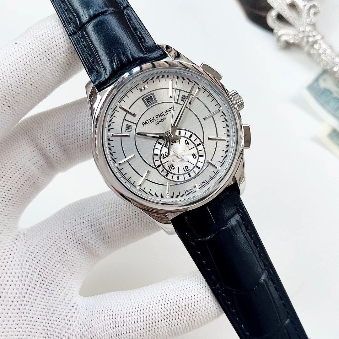 Patek Philippe White Dial Black Strap Watch