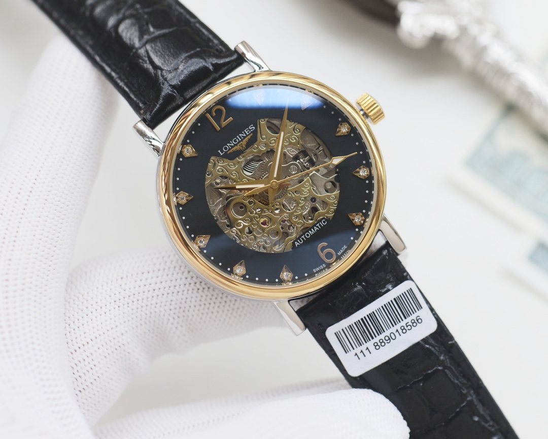LONGINES Black Two Tone Blue Dial Strap Watch