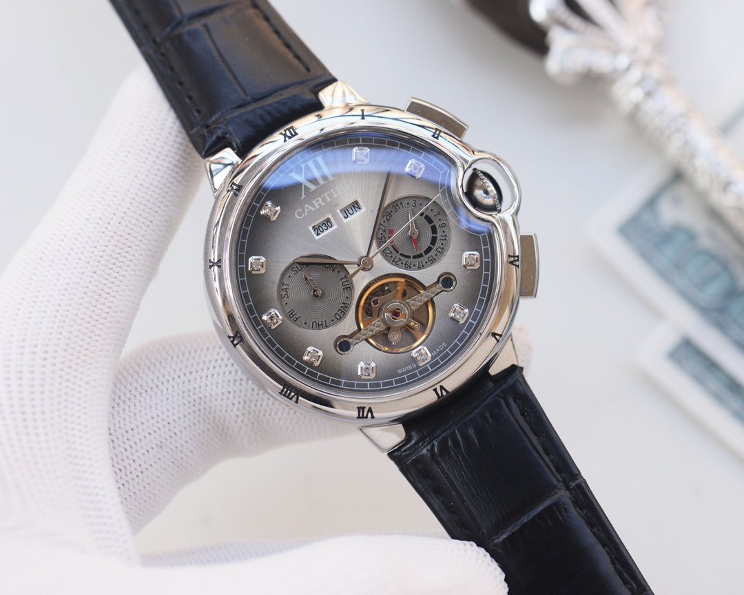 Cartier Black Silver Dial Strap Watch