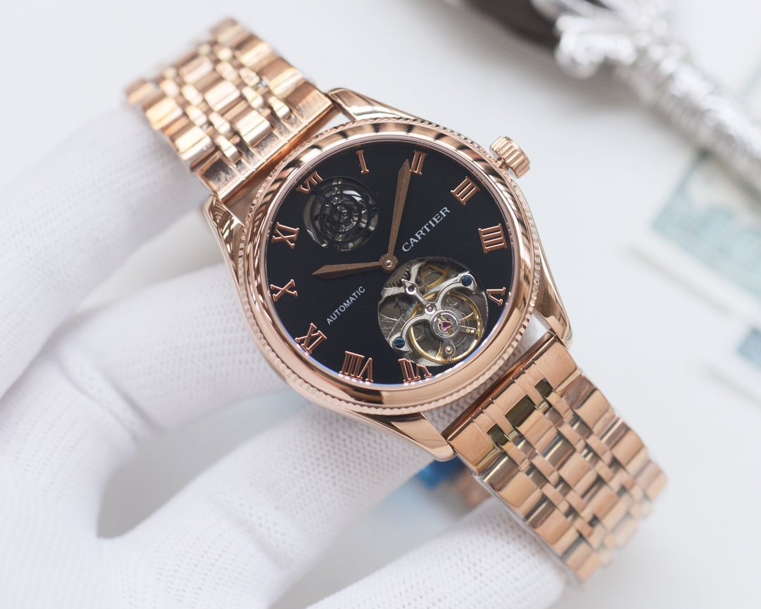 Cartier Rose Gold Black Dial Bracelet Watch