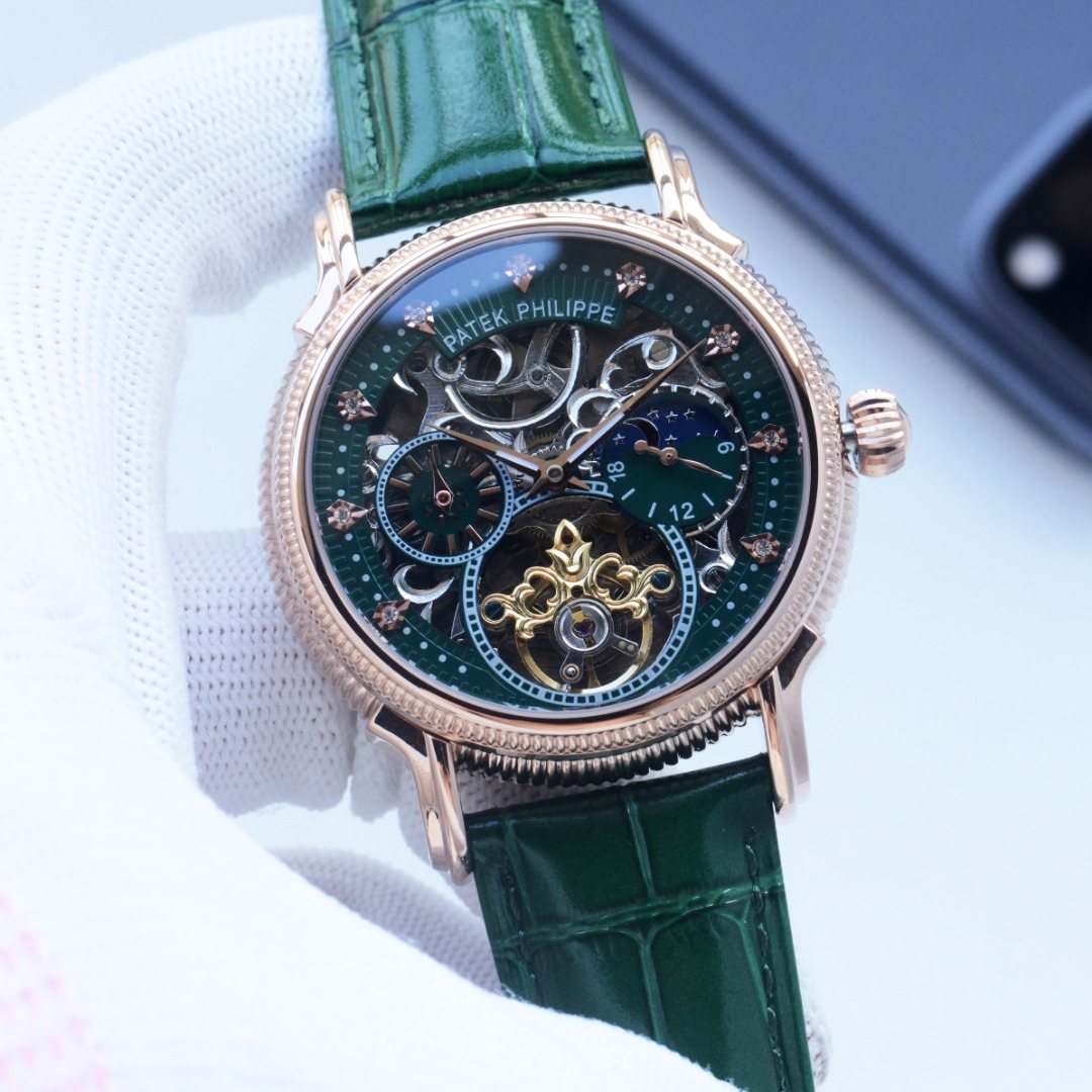 Patek Philippe Rose Gold Green Strap Watch