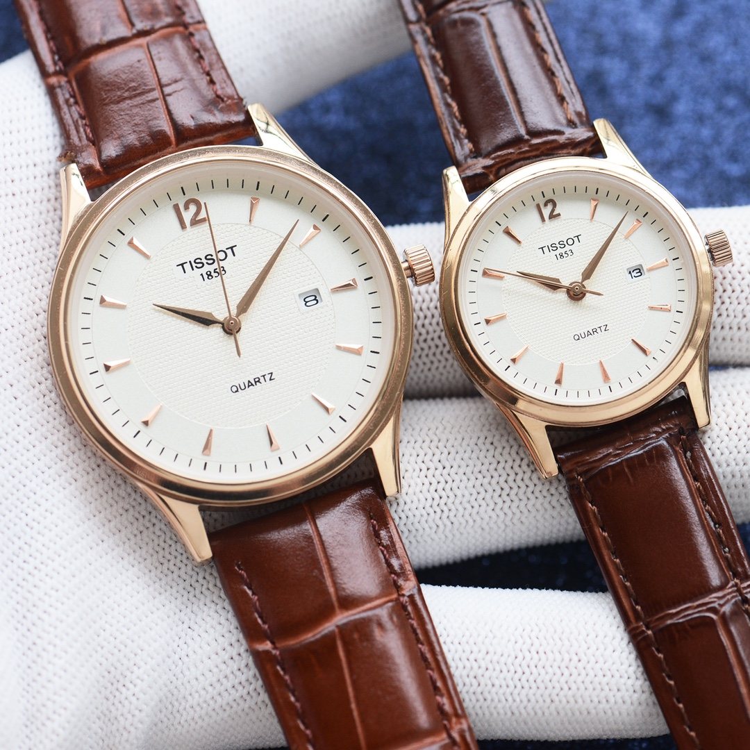 Tissot Brown Rose Gold White Dial Strap Couple Watch Set