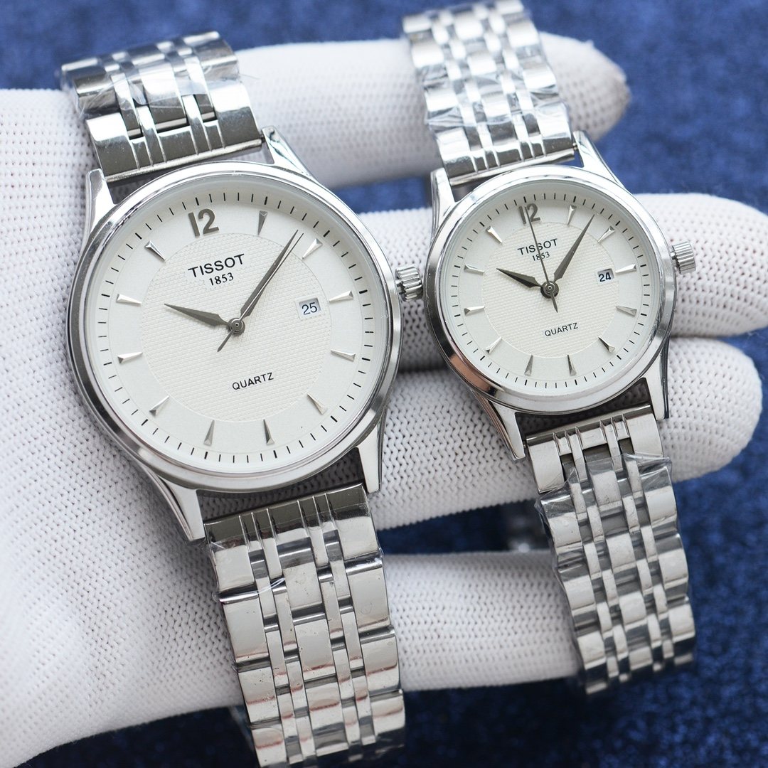 Tissot Silver White Dial Bracelet Couple Watch Set